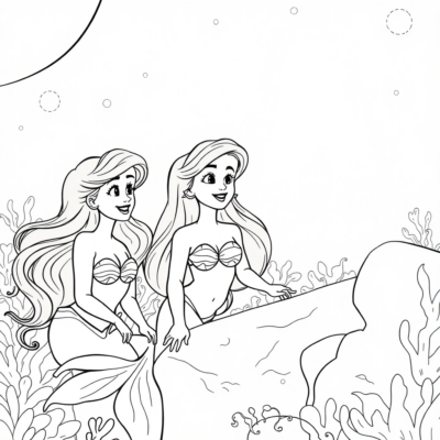 Coloriage : Ariel et ses sœurs au concert sous-marin
