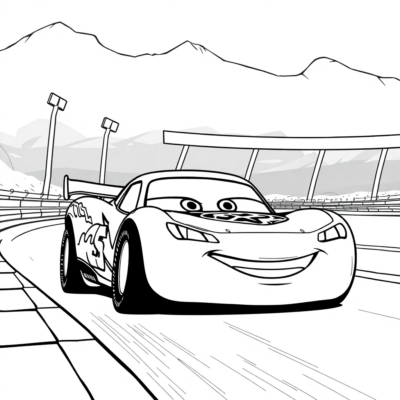 Coloriage : Cars – Lightning McQueen sur la piste de course