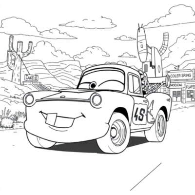 Coloriage : Cars – Mater en action à Radiator Springs