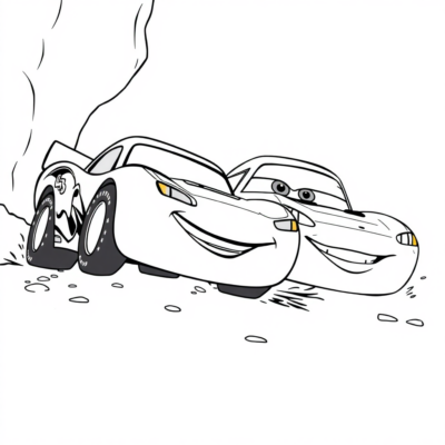 Coloriage : Cars – La collision de Lightning McQueen et Chick Hicks