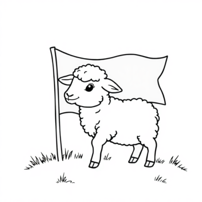 Coloriage : Agneau avec un drapeau