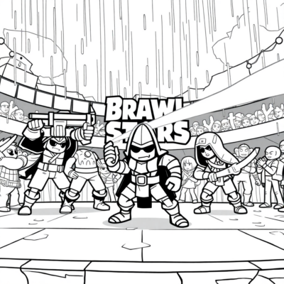 Coloriage : Brawl Stars – Combat sur l’arène sous la pluie