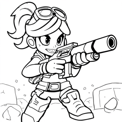 Livre de coloriage : Brawl Stars – Shelly avec un double canon en action