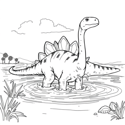 Coloriage : Dinosaure – Apatosaure dans l’eau