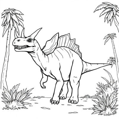 Livre de coloriage : Dinosaure – Dinosaure avec des cornes sur la tête