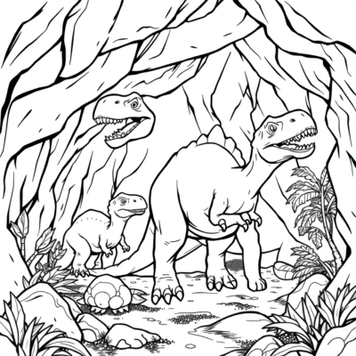 Livre de coloriage : Dinosaure – Les dinosaures vivant dans une grotte
