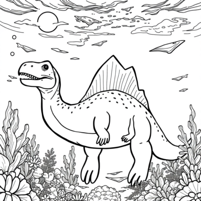 Livre de coloriage : Dinosaure – Élasmosaurus dans l’océan