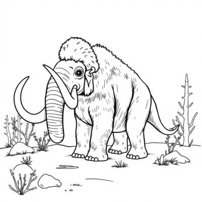Coloriage : Dinosaure – Mammouth dans l’hiver préhistorique