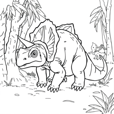 Livre de coloriage : Dinosaure – Protoceratops caché des prédateurs