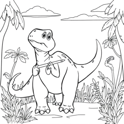Livre de coloriage : Dinosaures – Dinosaure nourri par un enfant