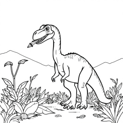 Livre de coloriage : Dinosaures – Dinosaure à long cou herbivore