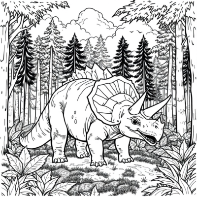 Dinosaures – Tricératops dans la forêt préhistorique