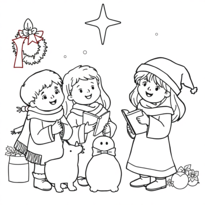 Livre de coloriage : Pour les enfants de 4 à 5 ans – Chanter des chants de Noël à la maison