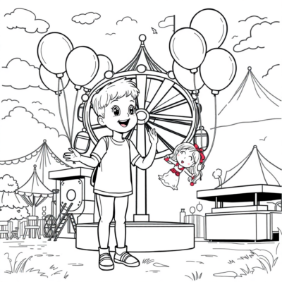 Livre de coloriage : Pour les enfants de 4 à 5 ans – Parc d’attractions joyeux avec des ballons