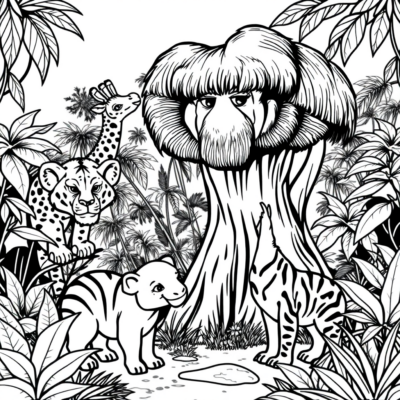 Coloriage : Pour les enfants plus âgés – Expédition dans la jungle