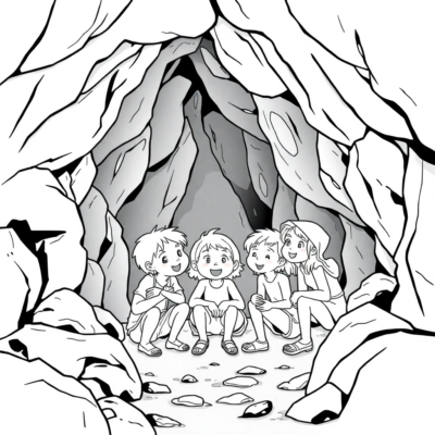 Cahier de coloriage : Pour les enfants plus âgés – Exploration de la grotte avec des amis