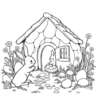 Livre de coloriage : Maison en œufs et en lapins