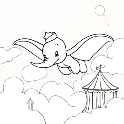 Livre de coloriage : Dumbo vole au-dessus du cirque
