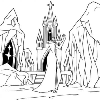 Coloriage : Elsa construit un nouveau palais de glace