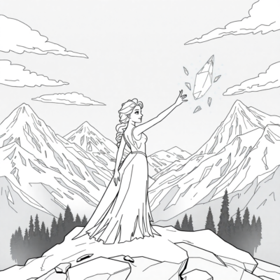 Coloriage : Elsa magie de glace dans les montagnes