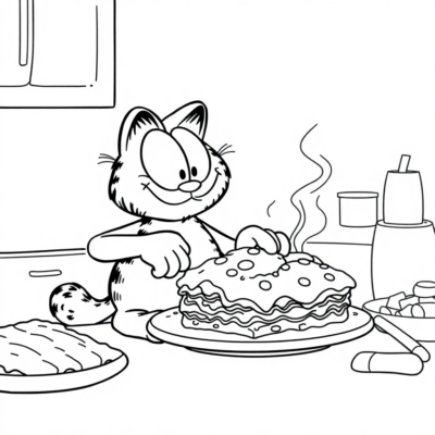 Livre de coloriage : Garfield – Jon prépare des lasagnes