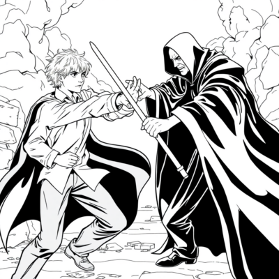 Coloriage : Harry et Voldemort en duel
