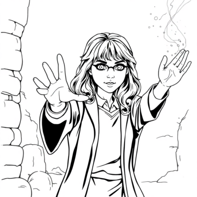 Livre de coloriage : Hermione lance le sort Lumos