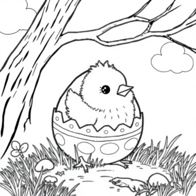 Coloriage : Oeuf surprise avec un poussin