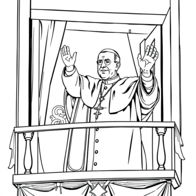 Coloriage : Jean-Paul II – Le Pape bénissant les fidèles depuis le balcon