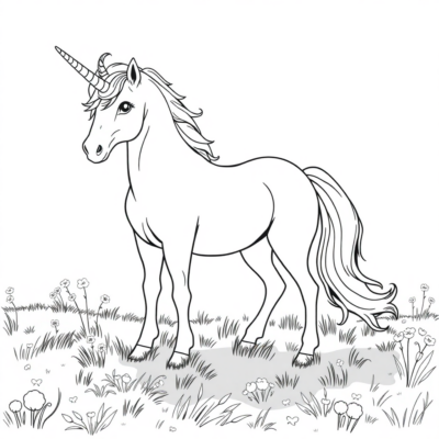 Coloriage : Licorne – Licorne scintillante dans le champ