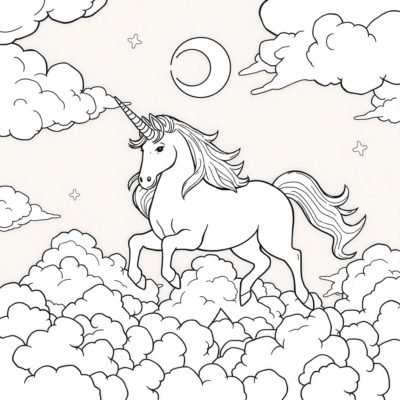 Livre de coloriage : Licornes – Licornes dansantes parmi les nuages