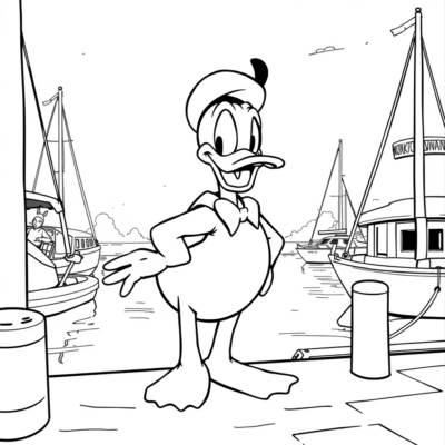 Dessin à colorier : Donald Duck au port