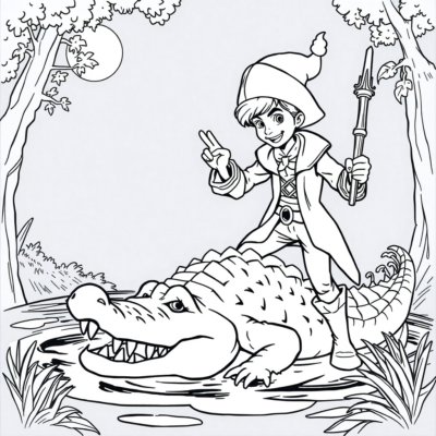 Coloriage : Capitaine Crochet et le crocodile