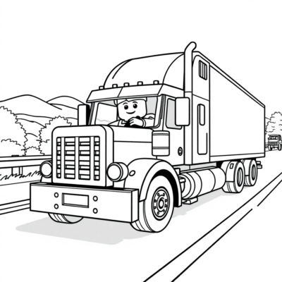 Livre de coloriage : Conducteur de camion LEGO sur l’autoroute