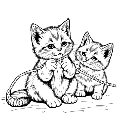 Livre de coloriage : Chatons – Le chaton joue avec une pelote de fil