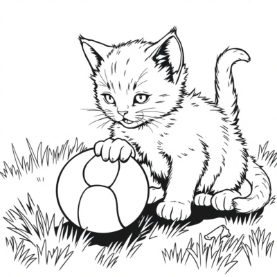 Livre de coloriage : Petits chats – Un chat joue avec une balle