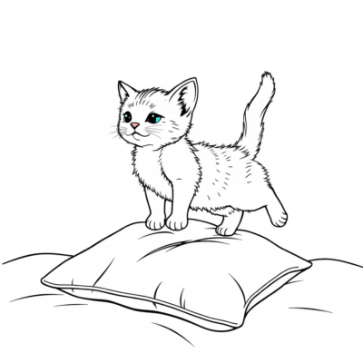 Livre de coloriage : Chats – Chat sautant sur un coussin