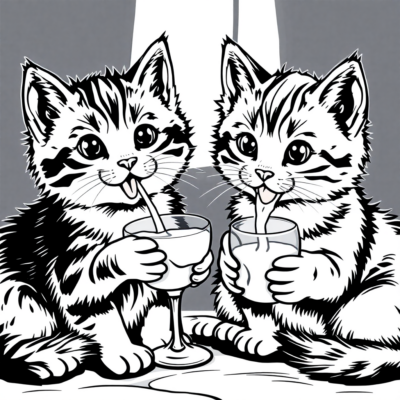 Dessin à colorier : Chatons – Les chatons mangent du lait ensemble