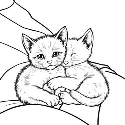 Livre de coloriage : Chatons – Un petit chaton se blottit contre son propriétaire