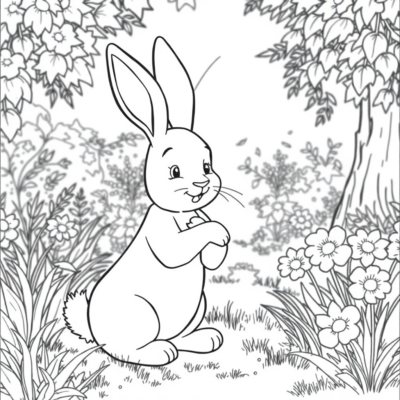 Dessin à colorier : Lapin de Winnie l’Ourson dans le jardin