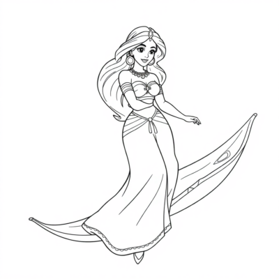 Livre de coloriage : La princesse Jasmine sur le tapis volant