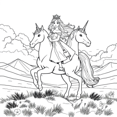 Livre de coloriage : Princesse sur un licorne