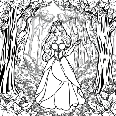 Livre de coloriage : La princesse dans la forêt magique