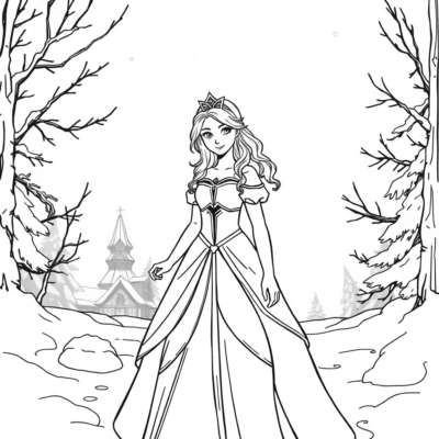 Coloriage : Princesse dans le royaume d’hiver