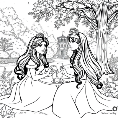Colorier: Princesses au pique-nique dans le jardin du palais