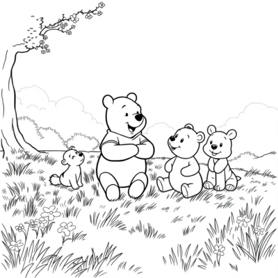 Livre de coloriage : Winnie l’Ourson – Winnie dans le pré avec ses amis