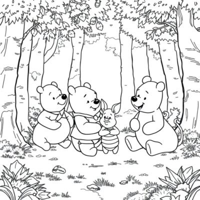 Colorier: Winnie l’Ourson – Porcinet et ses amis dans la forêt
