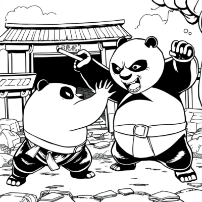 Coloriage : Kung Fu Panda – Po se bat contre le maître Kung Fu