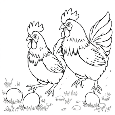 Colorier : Poules en course avec des œufs