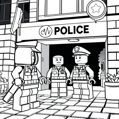 Coloriez: commissariat de police LEGO de nuit